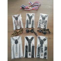 Suspenders bretels + vlinderstrik muzieknoot zwart /wit