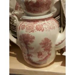 2x eierdop Villeroy en Boch, antiek en gaaf, creme roze rood