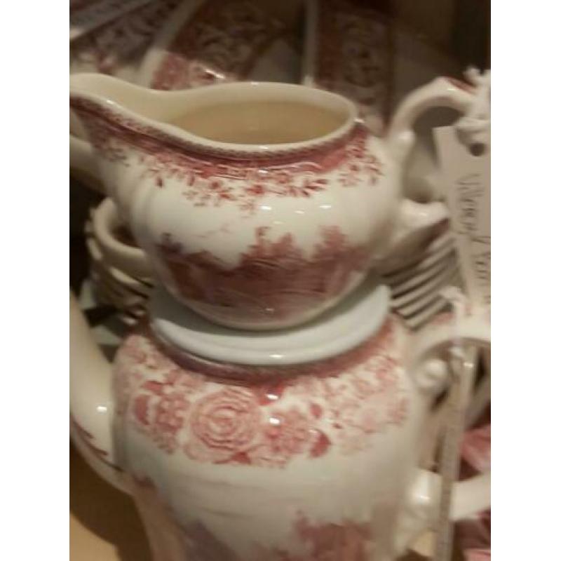 2x eierdop Villeroy en Boch, antiek en gaaf, creme roze rood