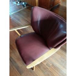 Club fauteuil uit 1950 met rood leer