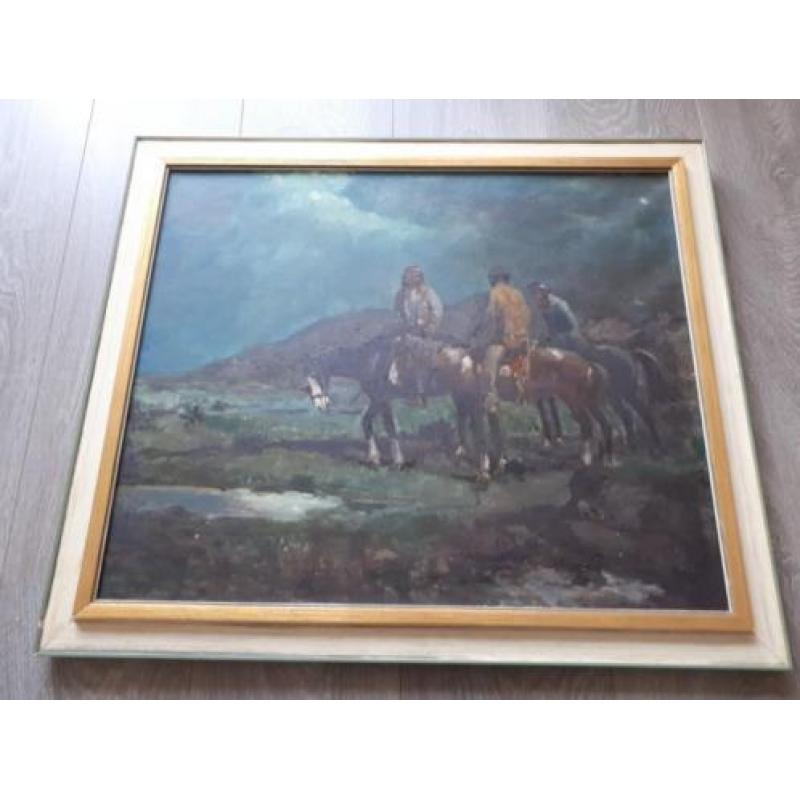 Jaren 50 60 olieverf schilderij western Indianen op paarden