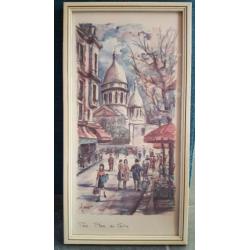 Vintage Aquarel print Paris du tetre van Arno 1950/60