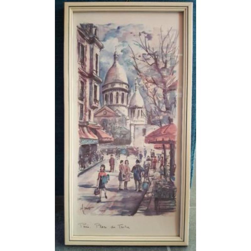 Vintage Aquarel print Paris du tetre van Arno 1950/60