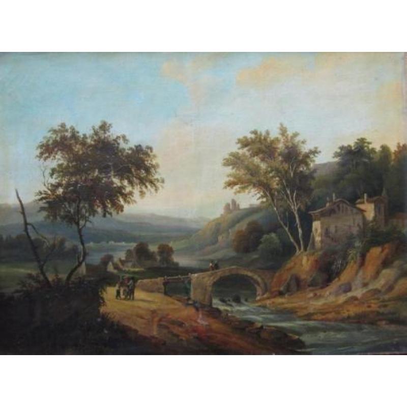 ==romantisch landschap met brug = ca 1860/80==