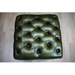 Original Chesterfield voetenbank, echt leer, groen als nieuw