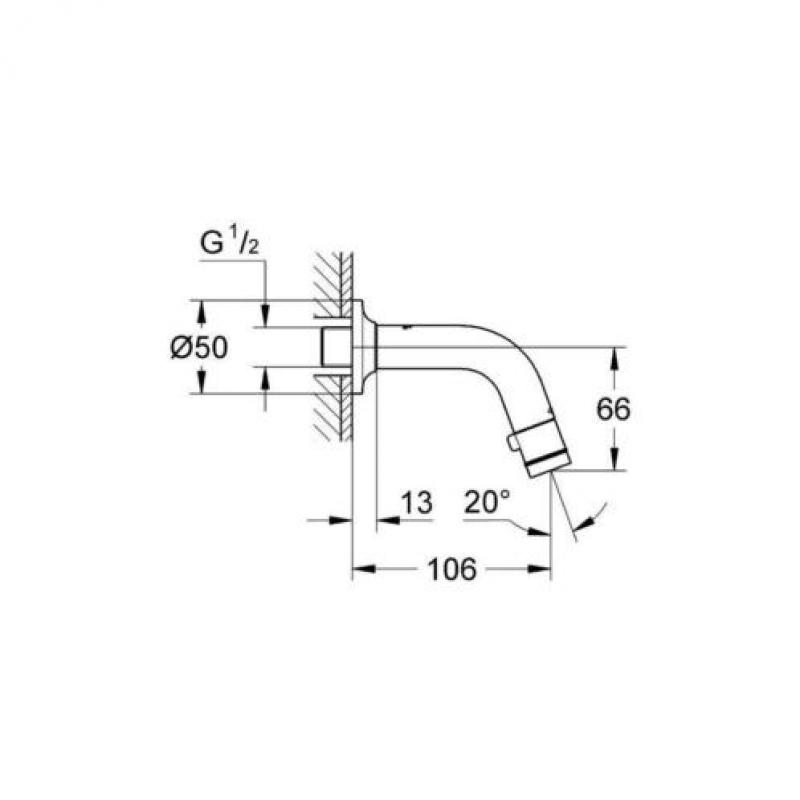 Universal toiletkraan wandmodel 1/2 uitloop 10 cm chroom